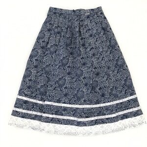 Vintage Geiger Austria VTG 36 Dark Blue White Ivory Floral Lace Tiered Detail